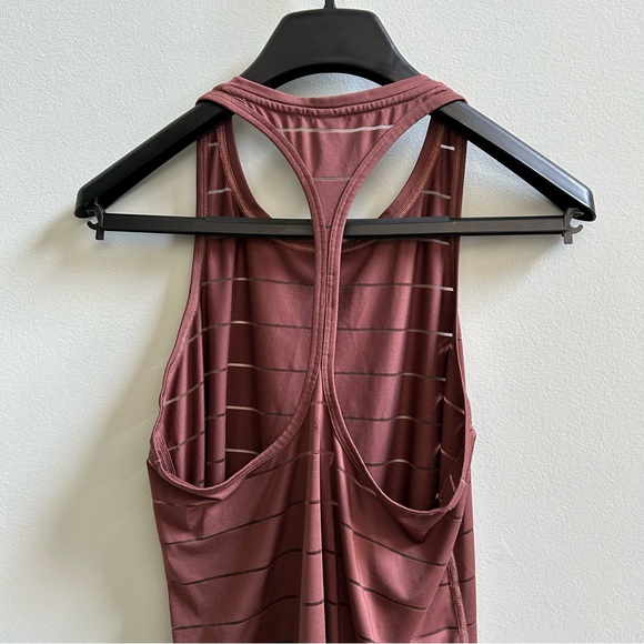 Athleta Burgundy High Neck Racerback Stripe Mesh Chi Tank Top, Size Small. - Picture 6 of 7
